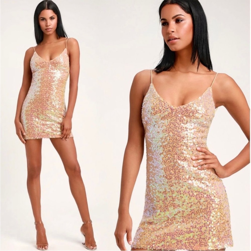 Peach Iridescent Backless Sequin Mini Dress XL